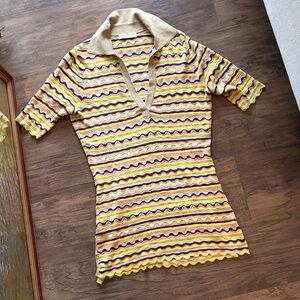 Striped Deep V-Neck Knit Top